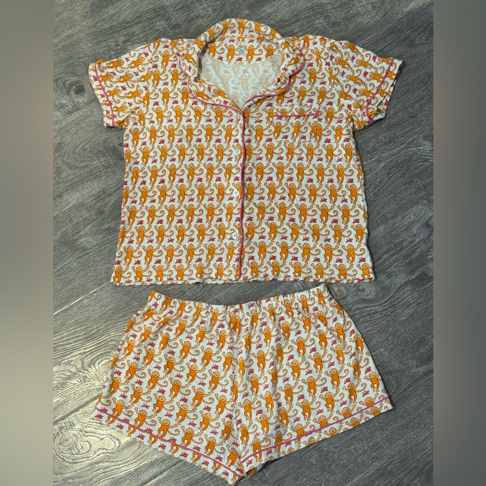 SOLD Roller Rabbit Orange and Pink Monkey Pajamas Size Medium!